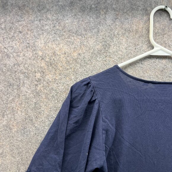 Boden Blouse Womens 6 Navy Blue Cotton Eyelet Lace Trim Boho Peasant Top - Picture 4 of 12